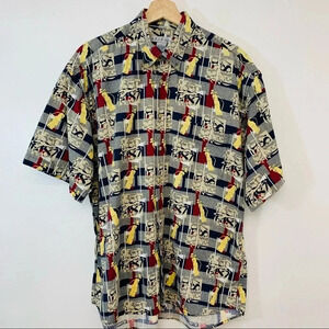 Novelty Golf Print Shirt Men Large Short Sleeve 100% Cotton Button Up Colorful